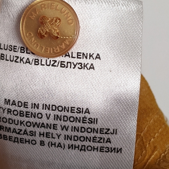 Anthro Style Marie Lund Mustard Polka Dot Blouse w Tie. Size Medium or EUR 40. - Picture 9 of 12